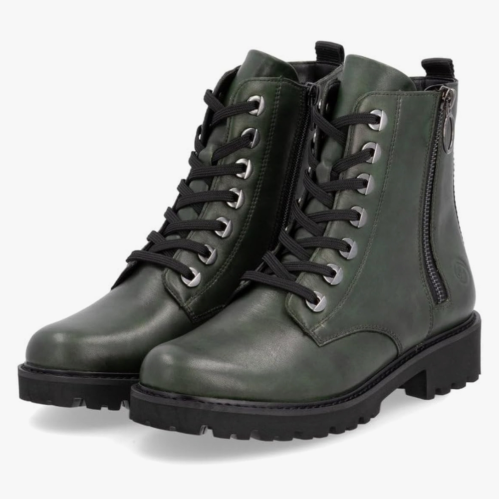 Green Heeled Boots with Chunky Sole and Side Zipper